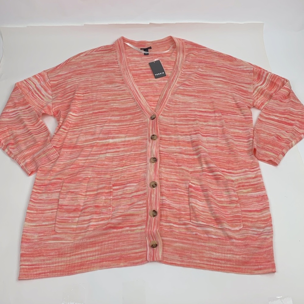 Torrid pink coral spacedye boyfriend cardigan Size 1X Heather button up New NWT